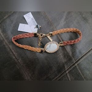 White House Black Market Choker White Stone Marble and Rhinestones